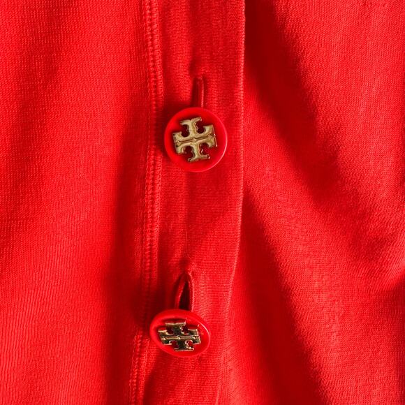 Tory Burch Red Button Front V Neck Cardigan Sweater - Small - Picture 3 of 9